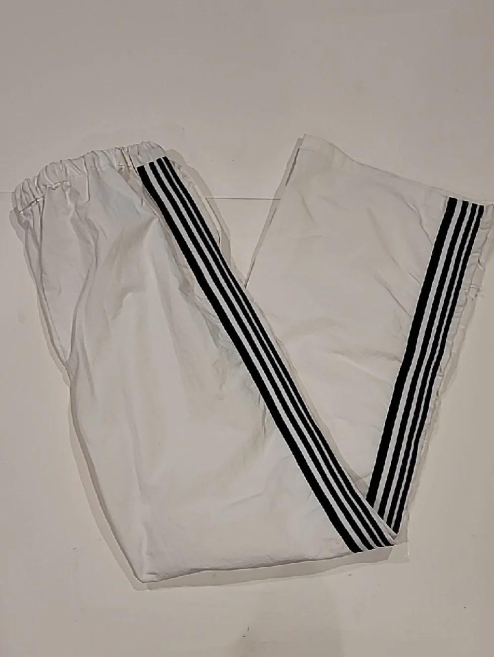 Love Tree White Wide-Leg NylonTrack Pants with Black Side Stripes Large - Picture 3 of 8